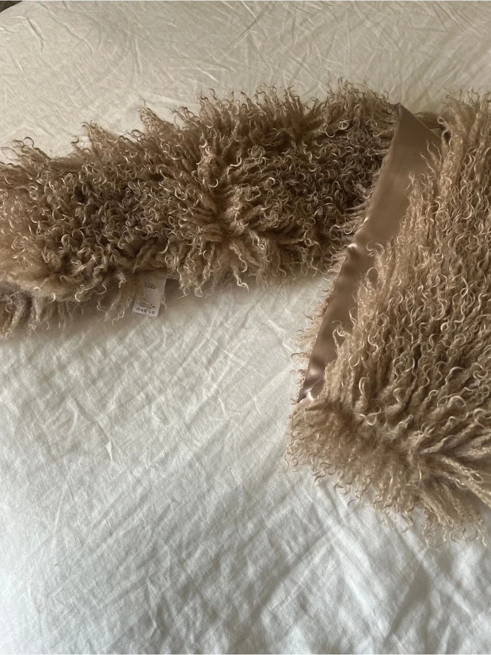 Free People Faux Fur Trim Satin Scarf in Taupe